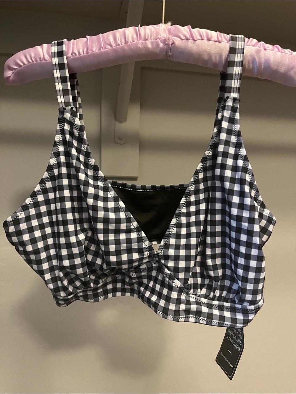 Gingham Drawstring Ruffle Swim Mini - Black & White - Picture 3 of 6